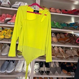 Nina Parker Neon Yellow Asymmetrical  Bodysuit